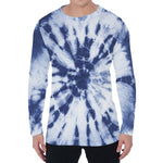 Blue And White Tie Dye Print Men's Long Sleeve T-Shirt