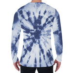 Blue And White Tie Dye Print Men's Long Sleeve T-Shirt