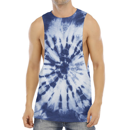 Blue And White Tie Dye Print Men's Muscle Tank Top