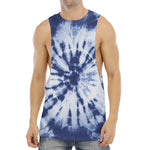 Blue And White Tie Dye Print Men's Muscle Tank Top