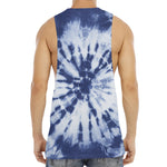 Blue And White Tie Dye Print Men's Muscle Tank Top