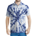 Blue And White Tie Dye Print Men's Polo Shirt