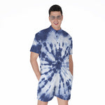 Blue And White Tie Dye Print Men's Rompers
