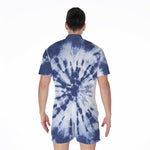 Blue And White Tie Dye Print Men's Rompers