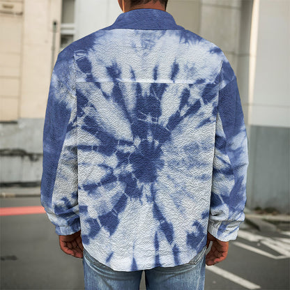 Blue And White Tie Dye Print Men's Shirt Jacket