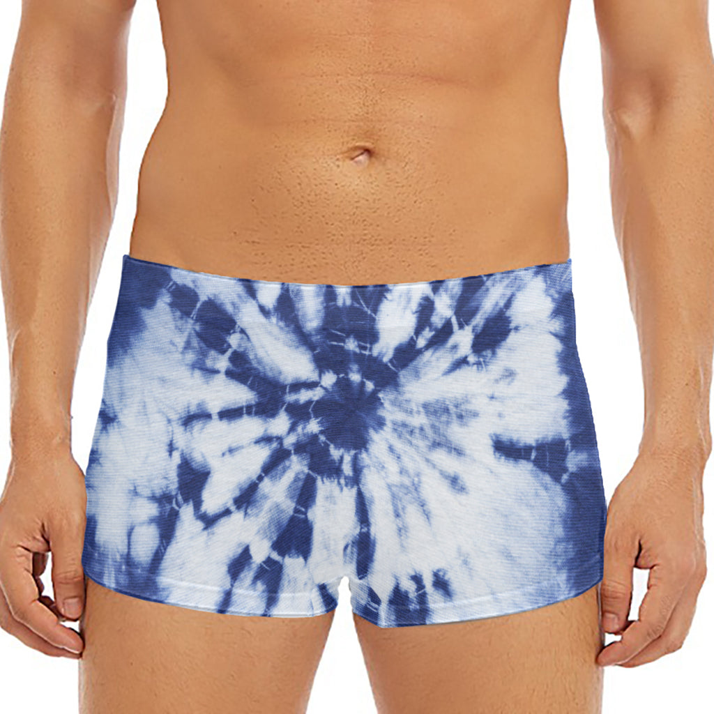 Blue And White Tie Dye Print Men's Short Boxer Briefs