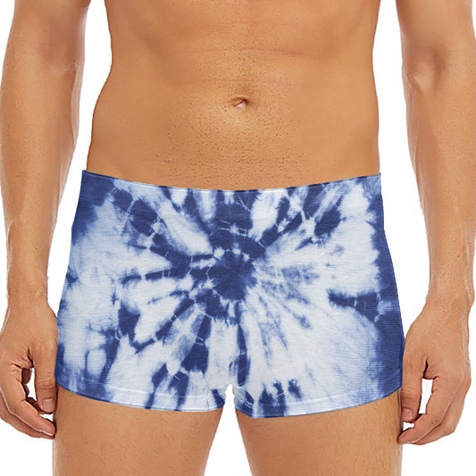 Blue And White Tie Dye Print Men's Short Boxer Briefs