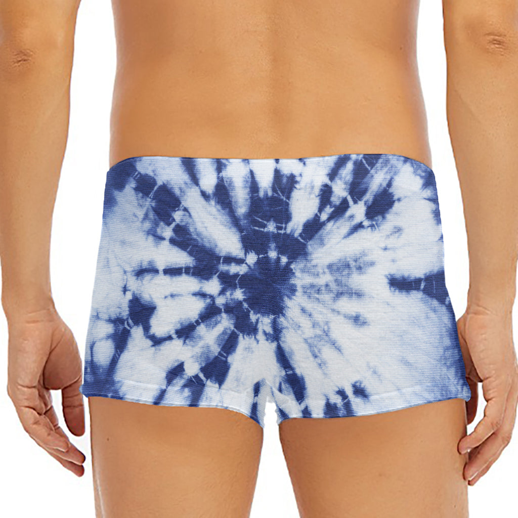 Blue And White Tie Dye Print Men's Short Boxer Briefs