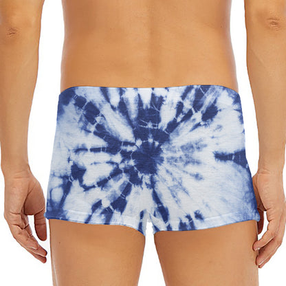 Blue And White Tie Dye Print Men's Short Boxer Briefs