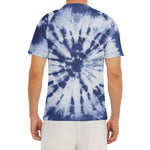 Blue And White Tie Dye Print Men's Short Sleeve Rash Guard