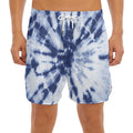 Blue And White Tie Dye Print Men's Split Running Shorts