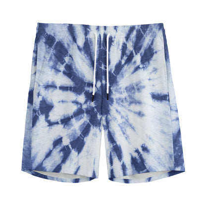 Blue And White Tie Dye Print Men's Sports Shorts