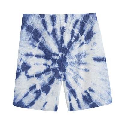 Blue And White Tie Dye Print Men's Sports Shorts