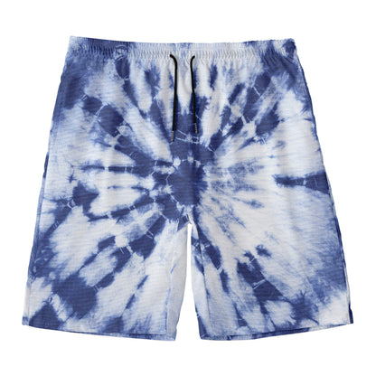 Blue And White Tie Dye Print Men's Swim Trunks