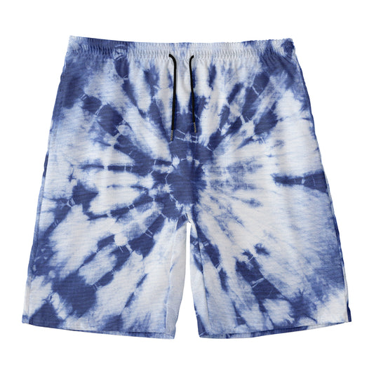 Blue And White Tie Dye Print Men's Swim Trunks