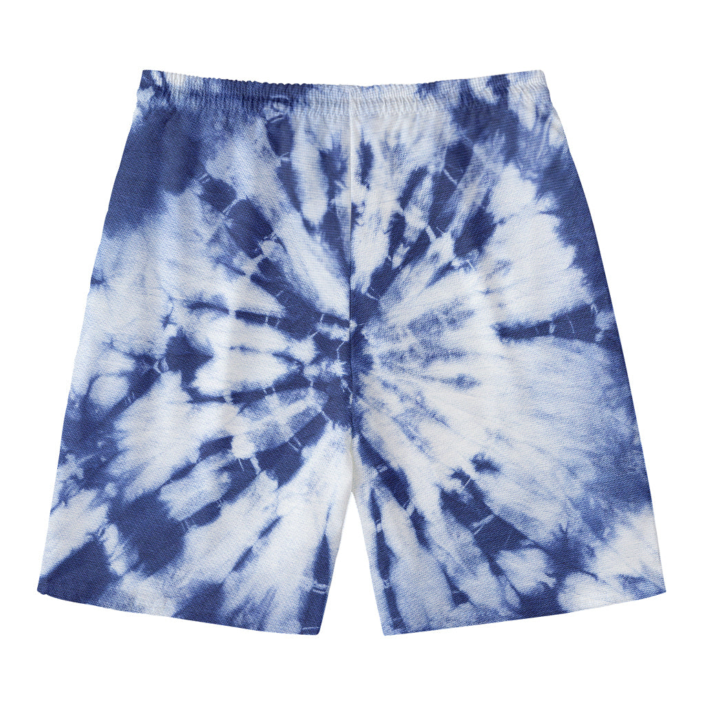 Blue And White Tie Dye Print Men's Swim Trunks