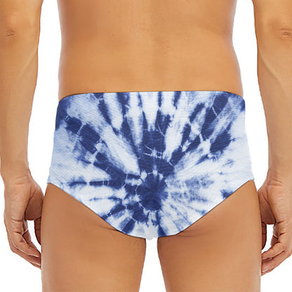 Blue And White Tie Dye Print Men's Triangle Swim Briefs