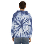 Blue And White Tie Dye Print Men's Velvet Pullover Hoodie