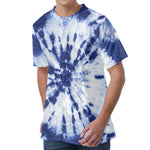 Blue And White Tie Dye Print Men's Velvet T-Shirt