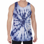 Blue And White Tie Dye Print Men's Velvet Tank Top