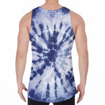 Blue And White Tie Dye Print Men's Velvet Tank Top