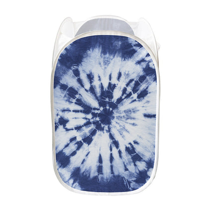 Blue And White Tie Dye Print Mesh Laundry Hamper