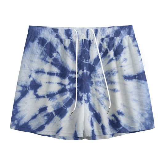 Blue And White Tie Dye Print Mesh Shorts