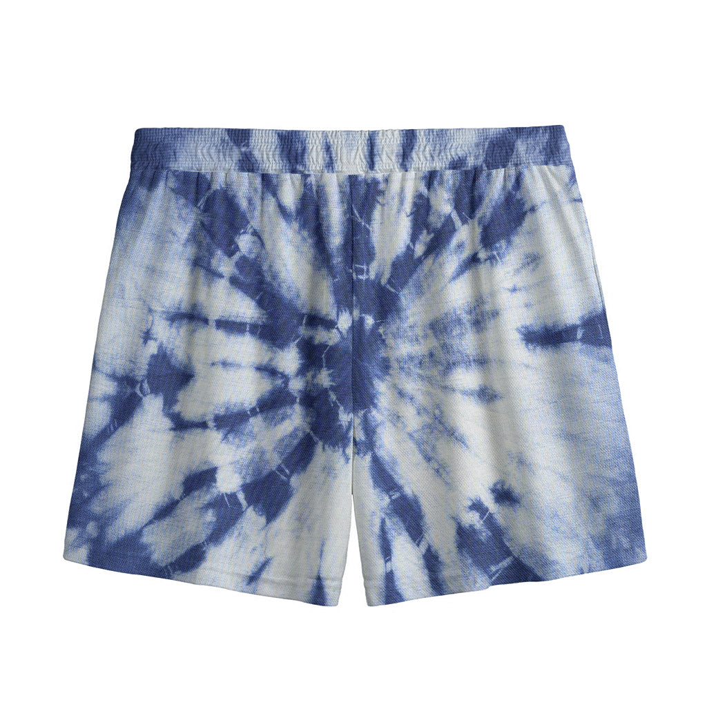 Blue And White Tie Dye Print Mesh Shorts