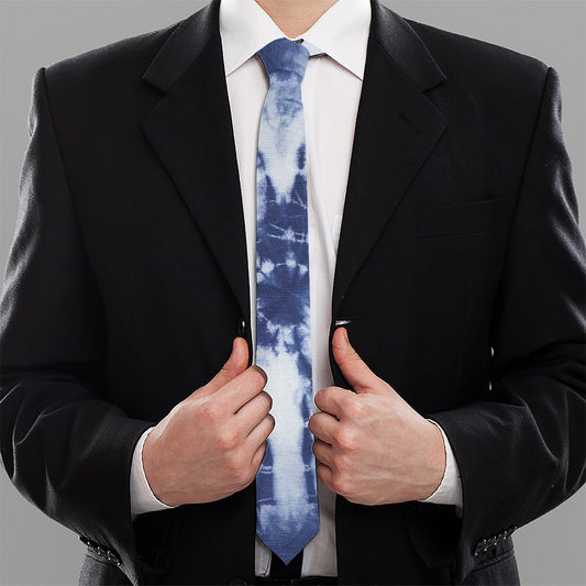 Blue And White Tie Dye Print Necktie