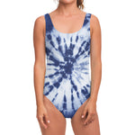 Blue And White Tie Dye Print One Piece Swimsuit