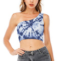 Blue And White Tie Dye Print One Shoulder Crop Top