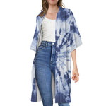 Blue And White Tie Dye Print Open Front Beach Cover Up