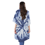 Blue And White Tie Dye Print Open Front Beach Cover Up