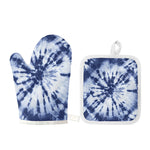 Blue And White Tie Dye Print Oven Mitt And Pot Holder Set