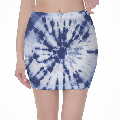 Blue And White Tie Dye Print Pencil Mini Skirt