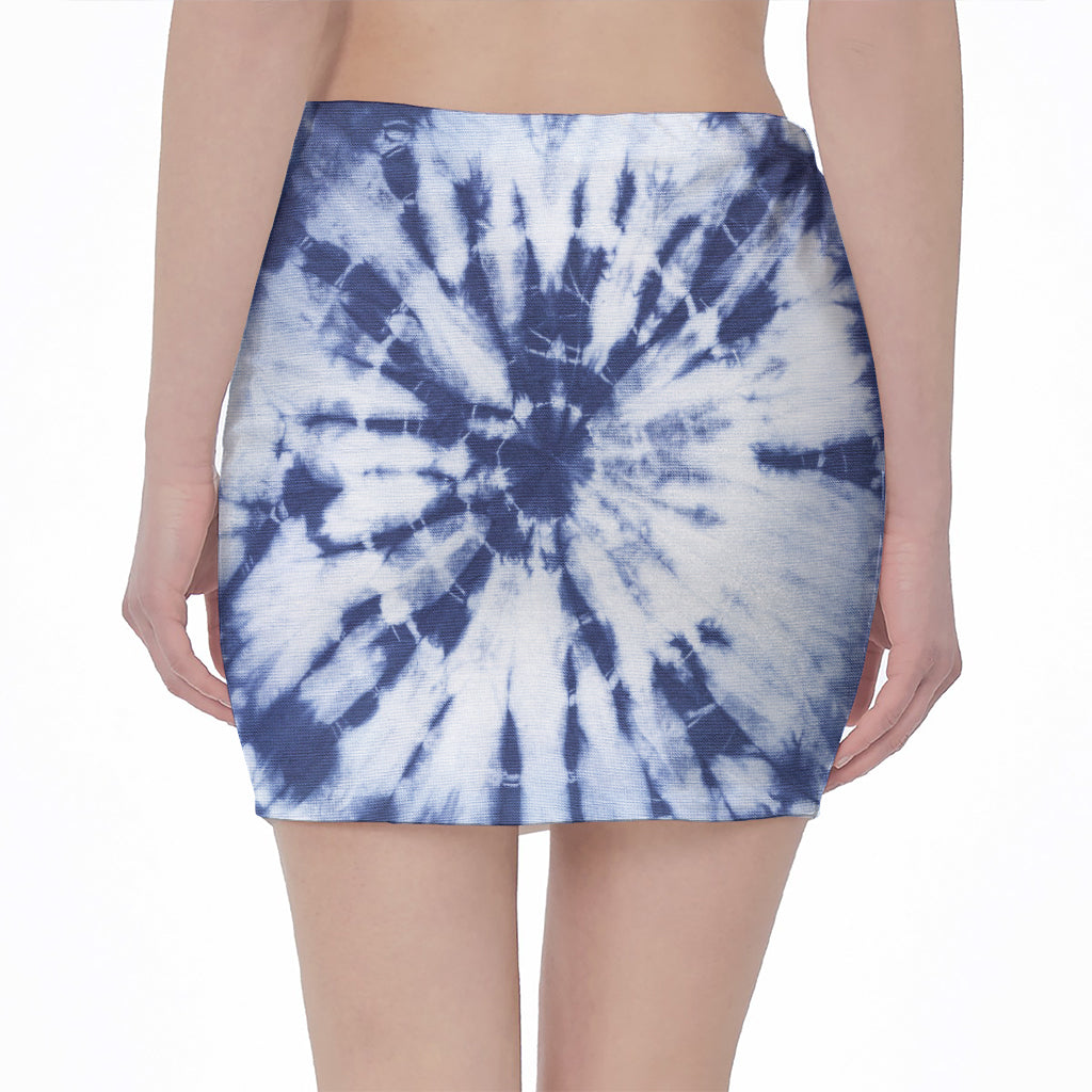 Blue And White Tie Dye Print Pencil Mini Skirt