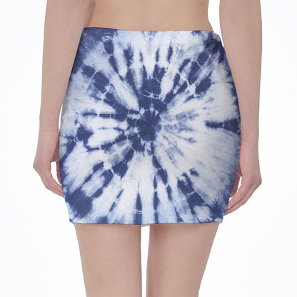 Blue And White Tie Dye Print Pencil Mini Skirt