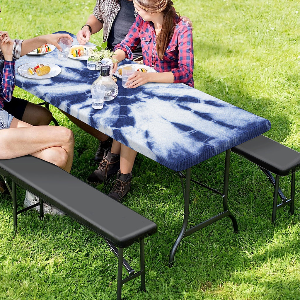 Blue And White Tie Dye Print Picnic Table Cover