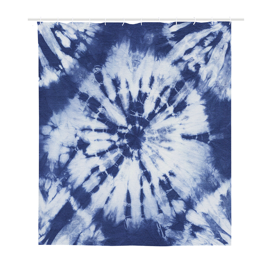 Blue And White Tie Dye Print Polyester Shower Curtain