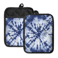 Blue And White Tie Dye Print Pot Holders With Pocket