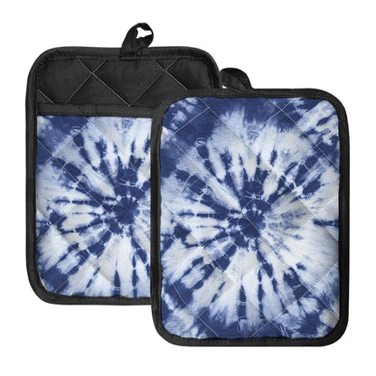 Blue And White Tie Dye Print Pot Holders With Pocket