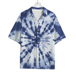 Blue And White Tie Dye Print Rayon Hawaiian Shirt