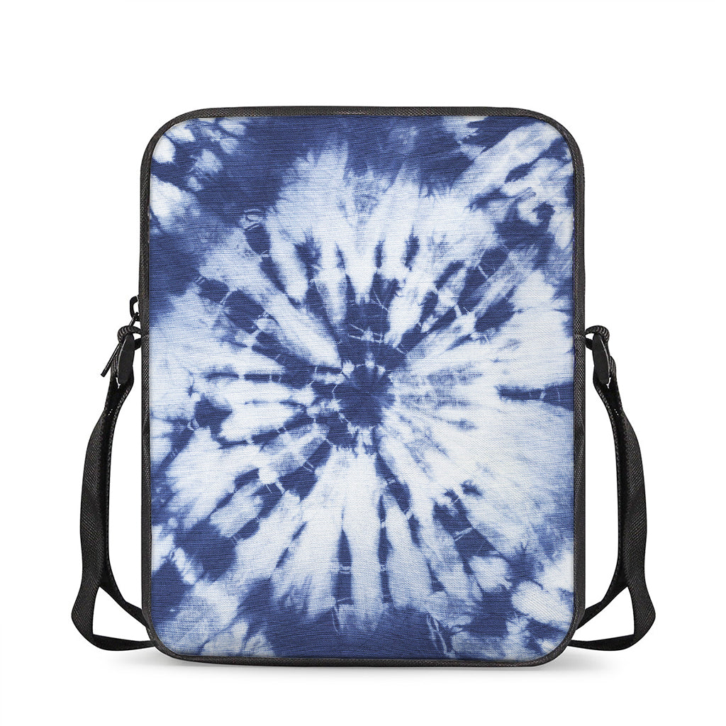 Blue And White Tie Dye Print Rectangular Crossbody Bag