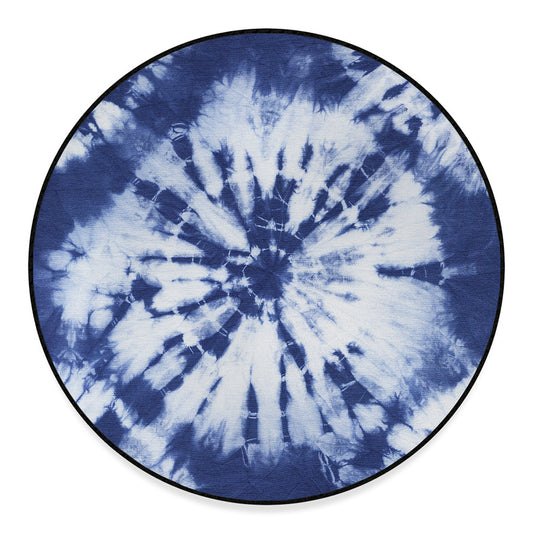 Blue And White Tie Dye Print Round Floor Mat