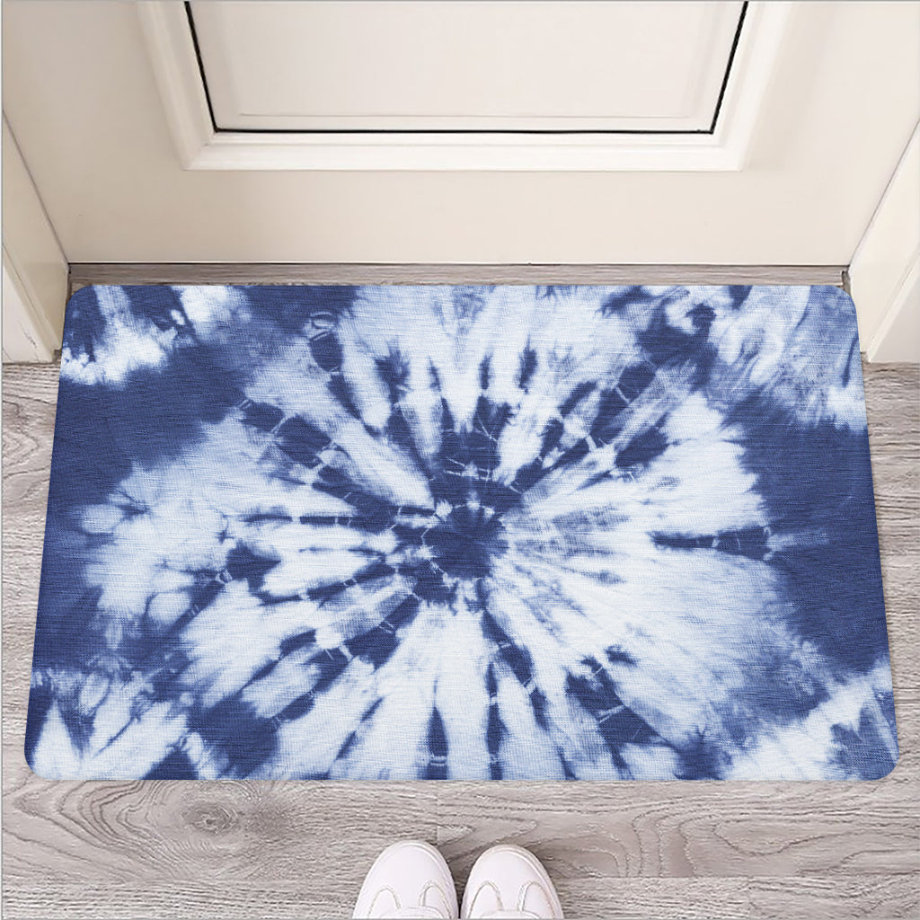 Blue And White Tie Dye Print Rubber Doormat