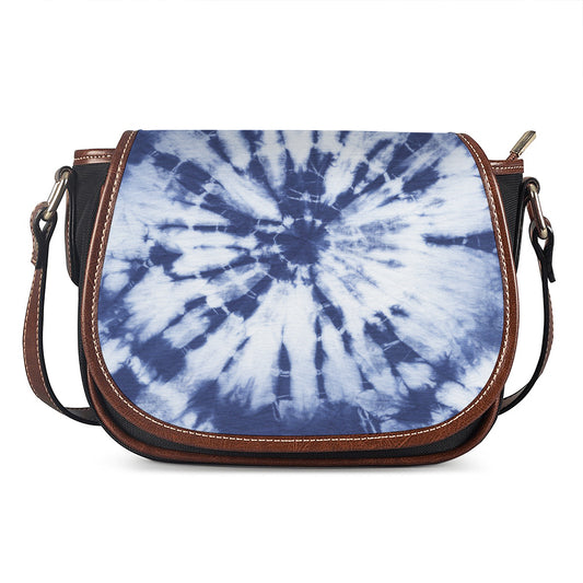 Blue And White Tie Dye Print Saddle Bag