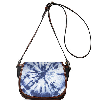 Blue And White Tie Dye Print Saddle Bag