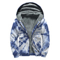 Blue And White Tie Dye Print Sherpa Lined Zip Up Hoodie