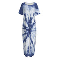 Blue And White Tie Dye Print Short Sleeve Long Nightdress