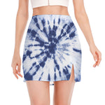 Blue And White Tie Dye Print Side Slit Mini Skirt